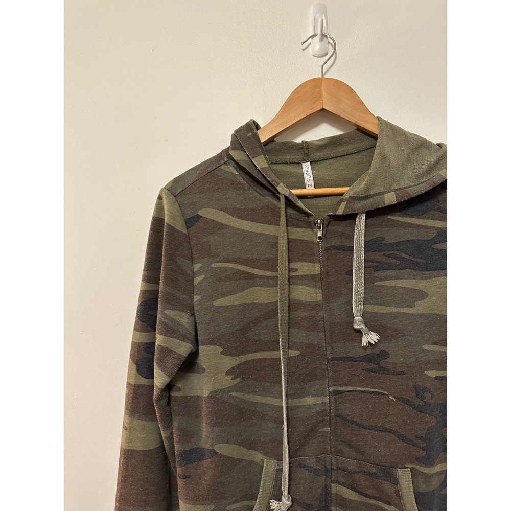Z Supply Zip Up Hoodie Green and Brown Camouflage | Size Small - Picture 2 of 7